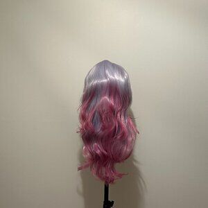 27” Ombre Silver • Purple • Pink Synthetic Wig • Loose Curls • Full Volume